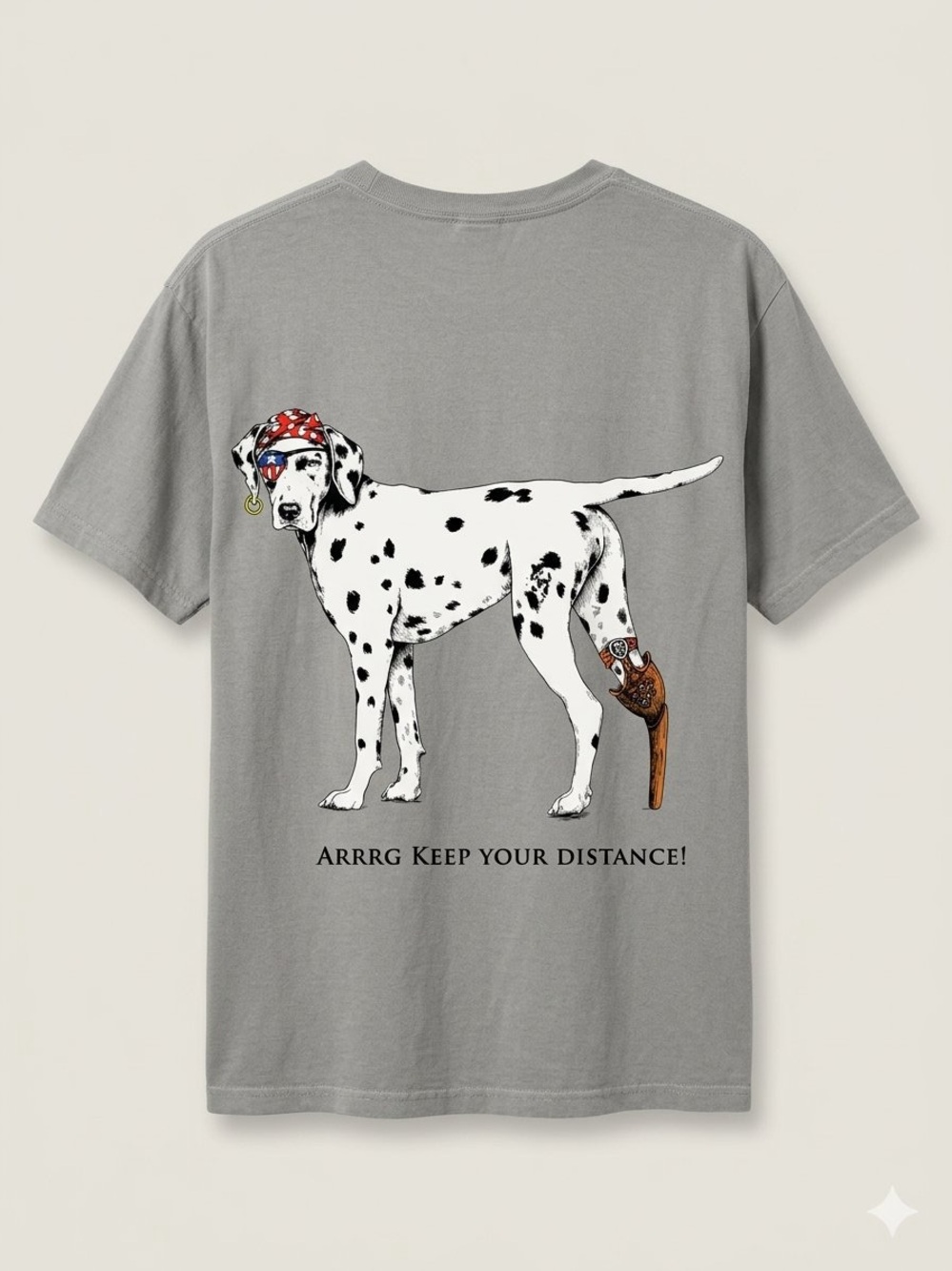 Gray Dalmatian Pirate Dog T-Shirt - Keep Your Distance/ Mens / L / Ptp-22”